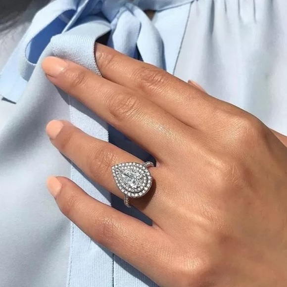 NEW Pear Cut Diamond 💎 925 Sterling Silver Ring - Picture 6 of 7